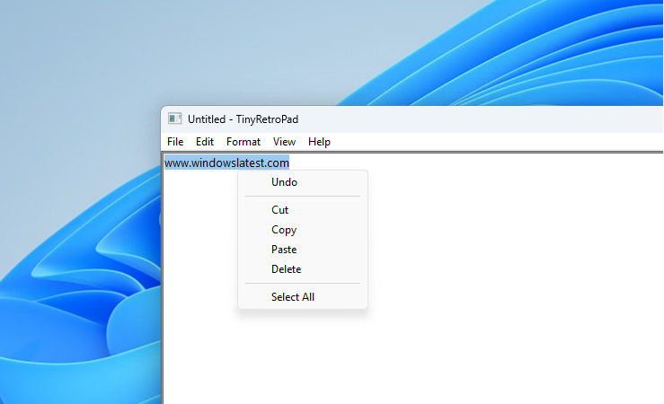 Menu ngữ cảnh trong TinyRetroPad