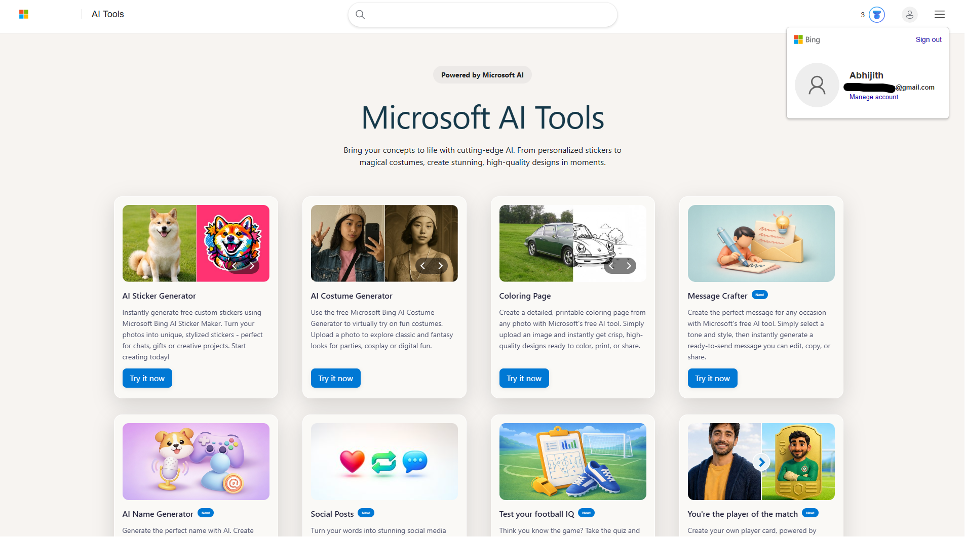 Công cụ Microsoft AI với tài khoản Google