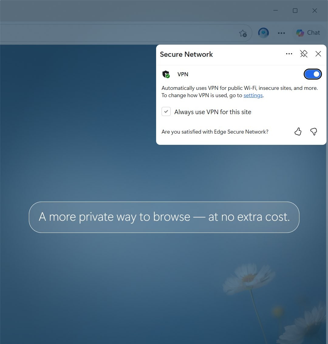 Đã bật VPN mạng bảo mật của Microsoft Edge