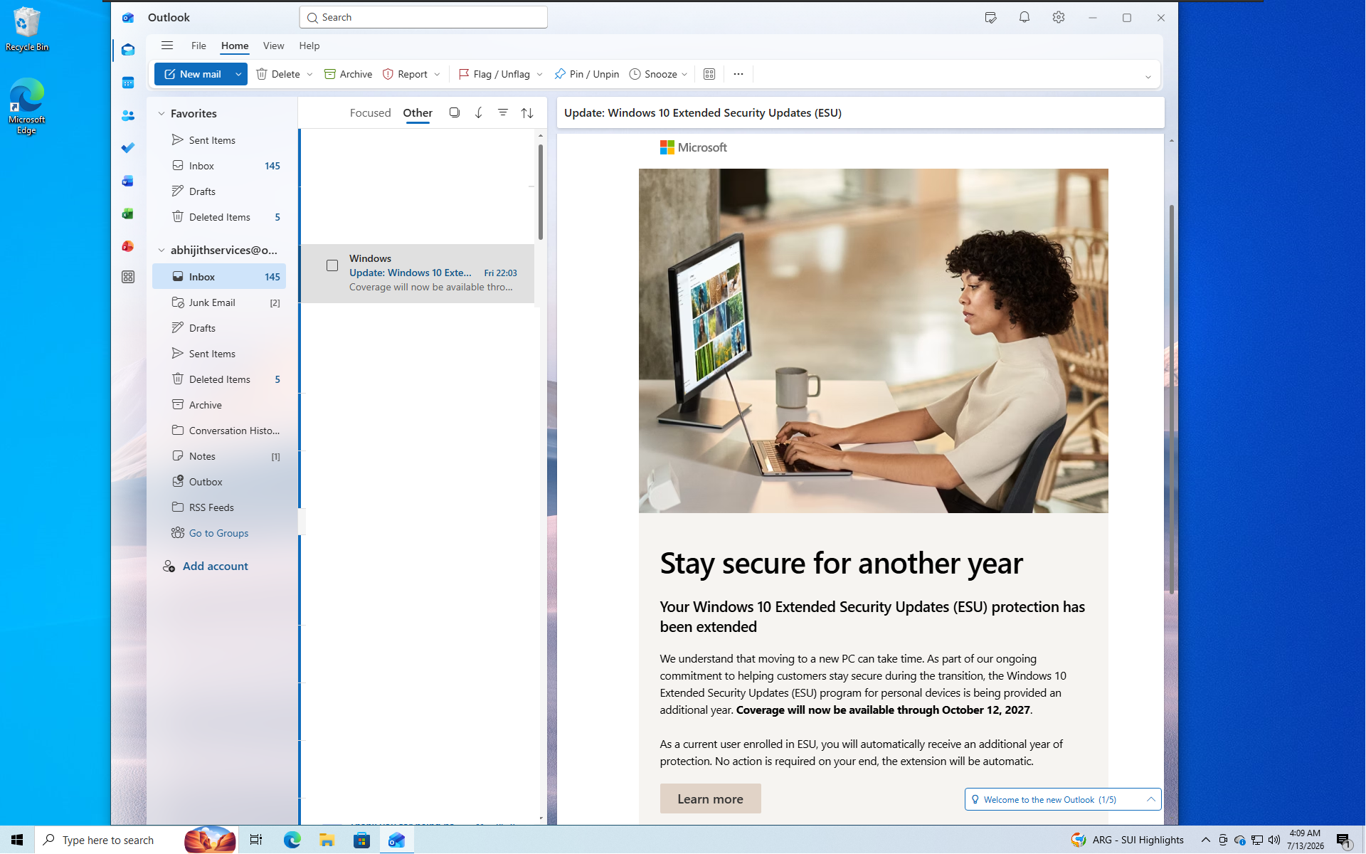 Microsoft gửi email tiện ích mở rộng Windows 10 ESU tới người dùng