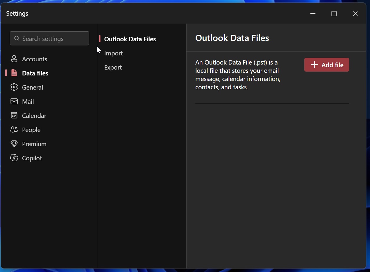 Tính năng .pst mới của Outlook