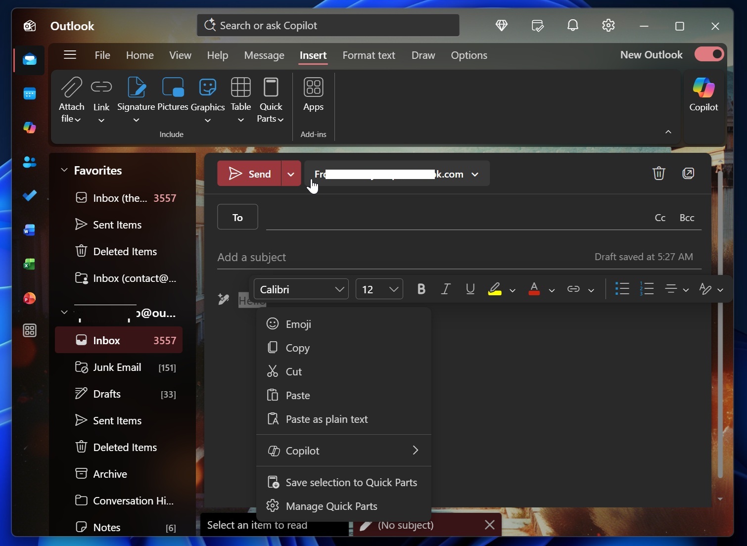 Các bộ phận nhanh của Outlook mới