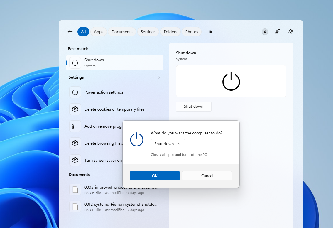 Hộp thoại Tắt máy kiểu Windows 11 mới