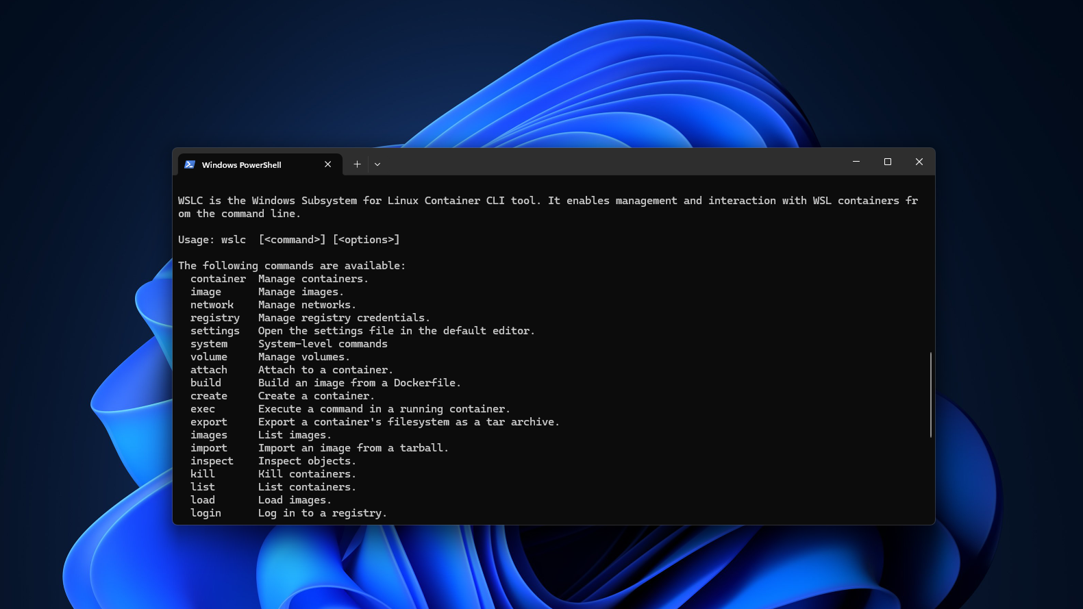 Chạy wslc trong Windows 11