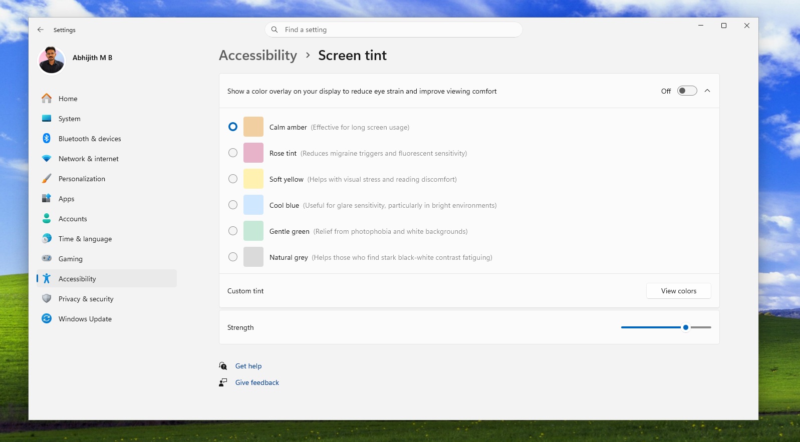 Tính năng Screen Tint trong Windows 11