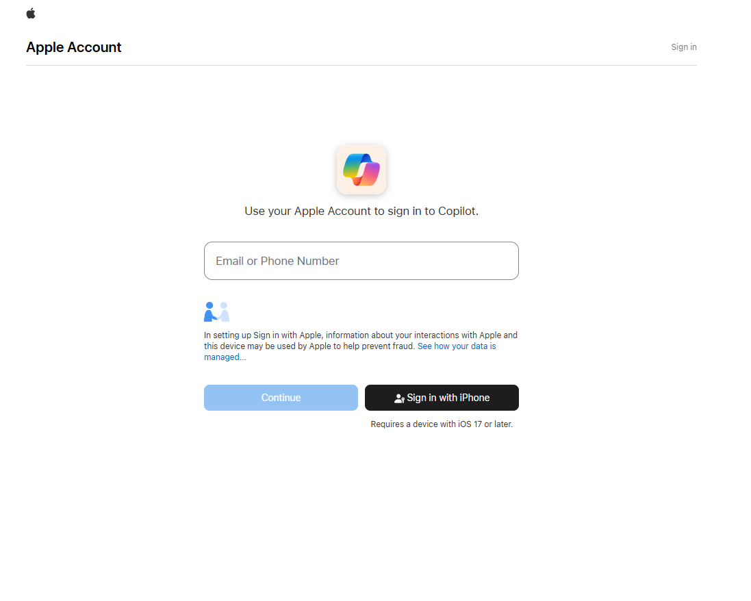 Đăng nhập vào Bing bằng ID Apple