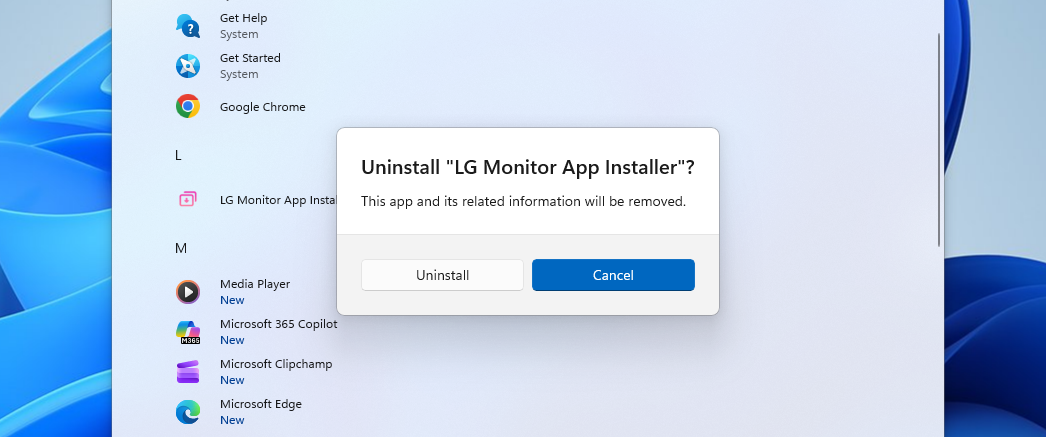 Gỡ cài đặt Cài đặt ứng dụng LG Monitor