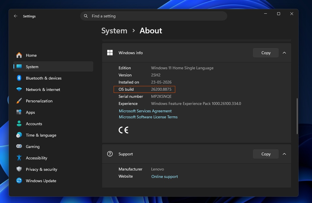 Bản dựng Windows 11 26200.8875