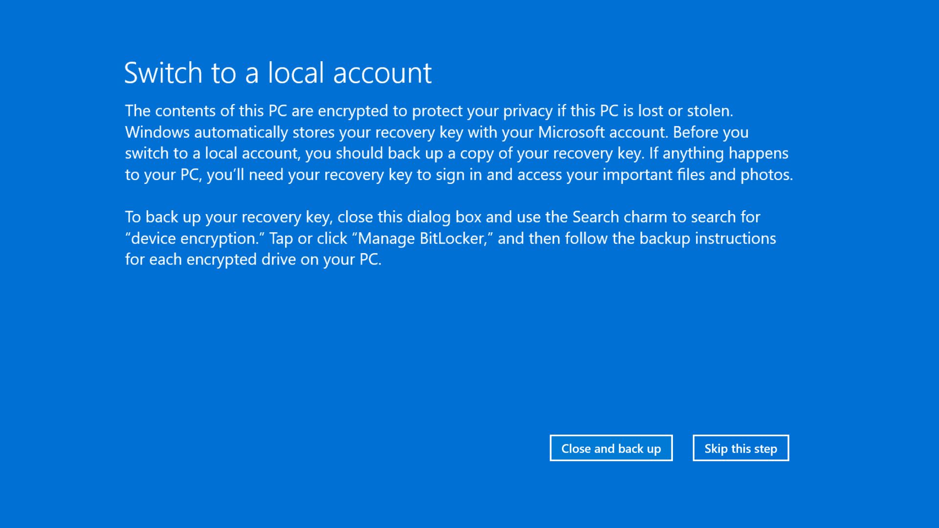 Windows 11 hiển thị hộp thoại kiểu Windows 8 trong khi chuyển sang tài khoản cục bộ trong Cài đặt