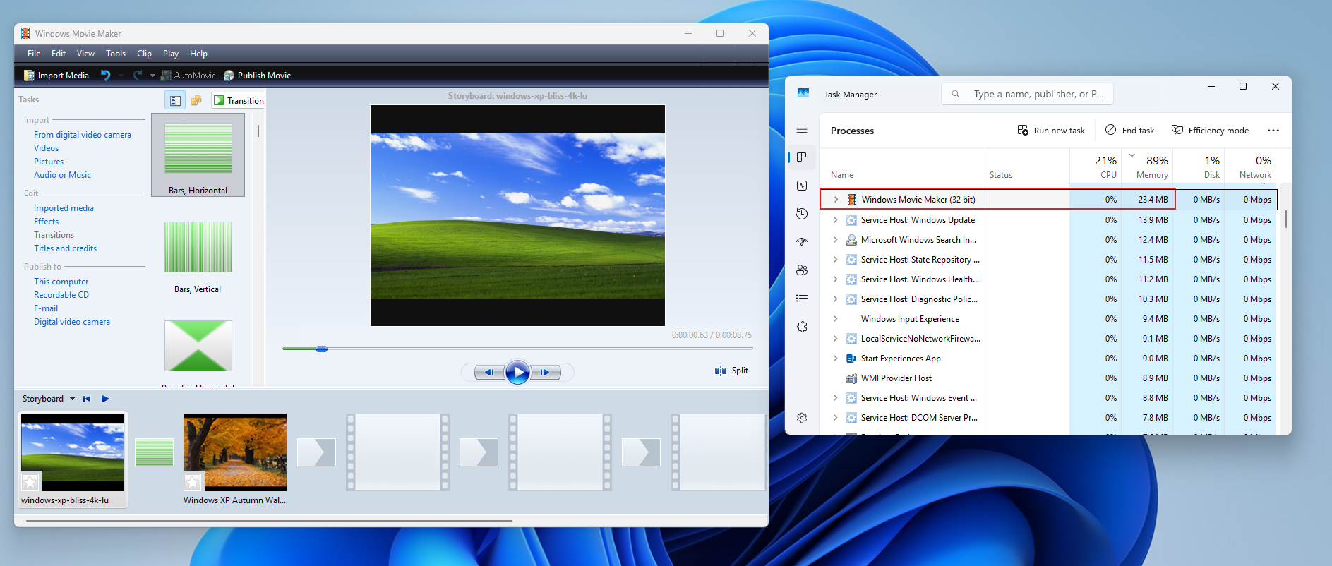 Mức sử dụng RAM của Windows Movie Maker